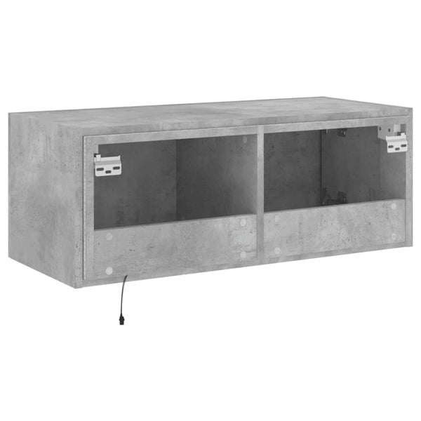TV-seinäkaappi LED-valoilla betoninharmaa 80x35x31 cm