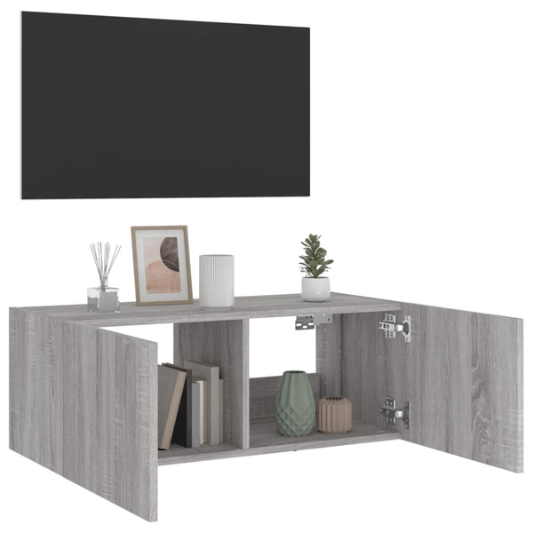 TV-seinäkaappi LED-valoilla harmaa Sonoma 80x35x31 cm