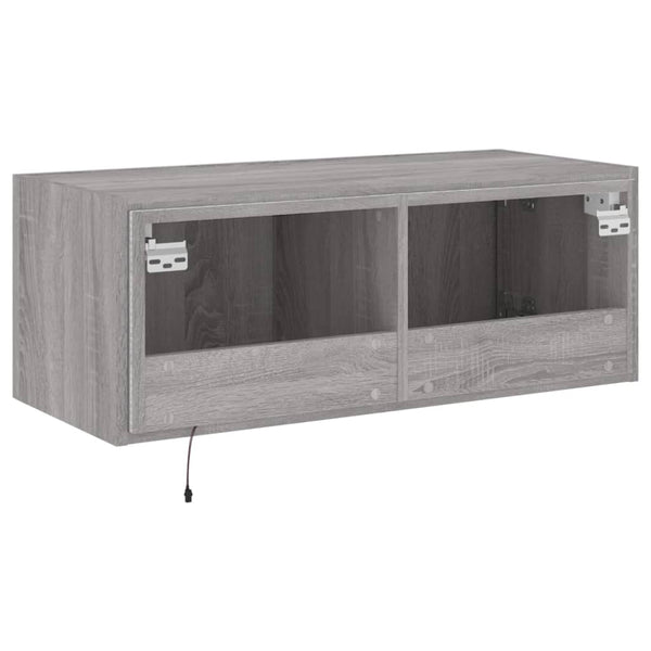 TV-seinäkaappi LED-valoilla harmaa Sonoma 80x35x31 cm