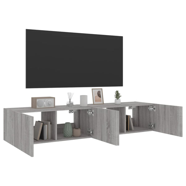 TV-seinäkaapit LED-valoilla 2 kpl harmaa Sonoma 80x35x31 cm