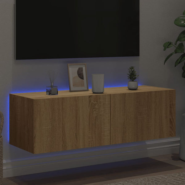 Sonoma-tammi tv-seinäkaappi Genutu 100x35x31cm (led-valoilla)