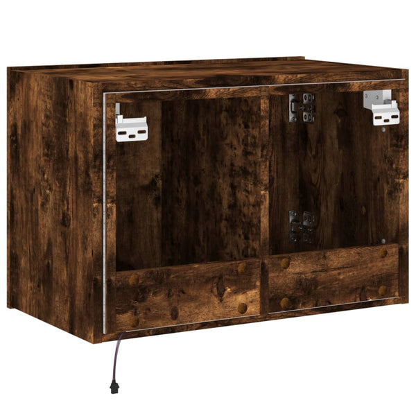 TV-seinäkaappi LED-valoilla savutammi 60x35x41 cm