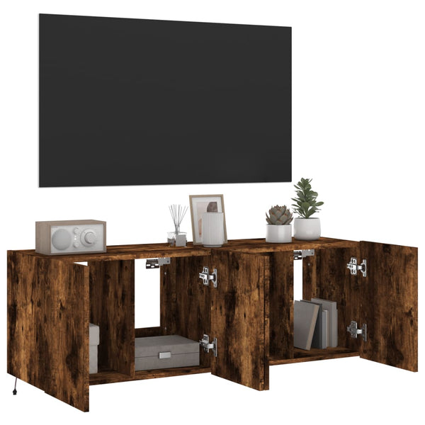 TV-seinäkaapit LED-valoilla 2 kpl savutammi 60x35x41 cm