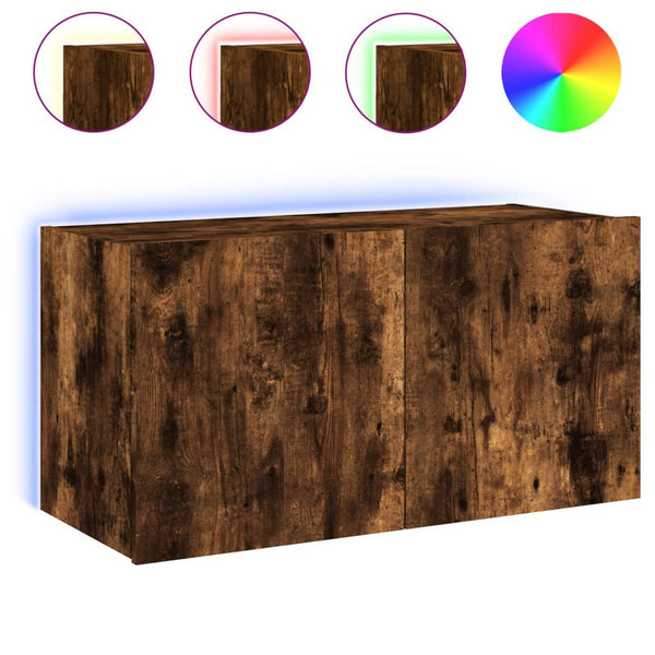 TV-seinäkaappi LED-valoilla savutammi 80x35x41 cm