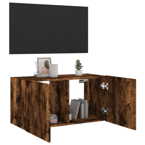 TV-seinäkaappi LED-valoilla savutammi 80x35x41 cm