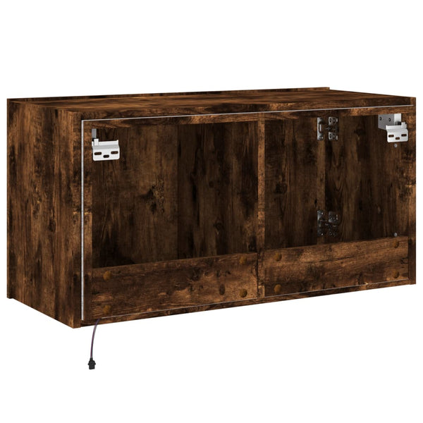 TV-seinäkaappi LED-valoilla savutammi 80x35x41 cm
