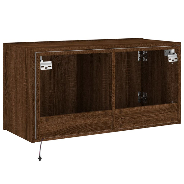 TV-seinäkaappi LED-valoilla ruskea tammi 80x35x41 cm