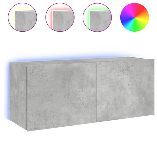 TV-seinäkaappi LED-valoilla betoninharmaa 100x35x41 cm