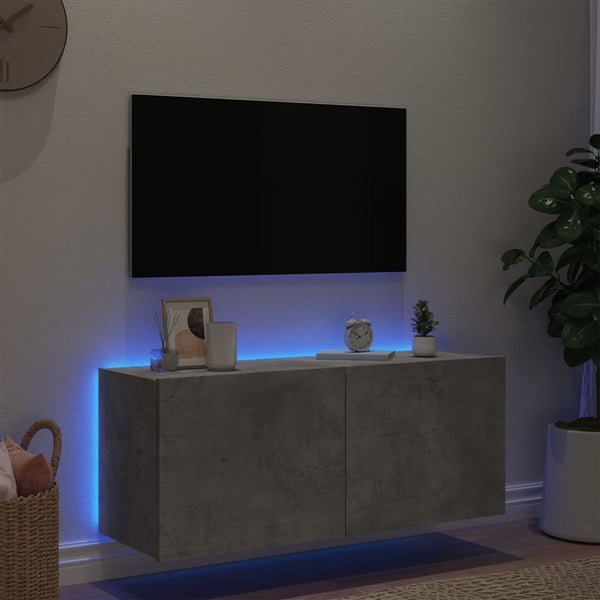 TV-seinäkaappi LED-valoilla betoninharmaa 100x35x41 cm