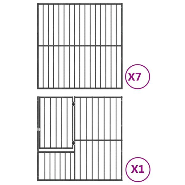 Musta koiranhäkki Hermihe (8 paneelia galvanoitu teräs)