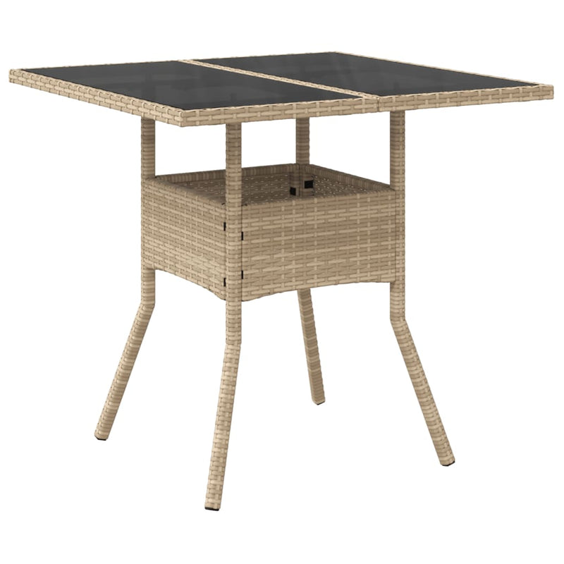 Beige puutarhapöytä Actiunea 80x80x75cm (lasilevyllä polyrottinki)