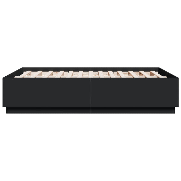 Sängynrunko LED-valoilla musta 135x190 cm tekninen puu