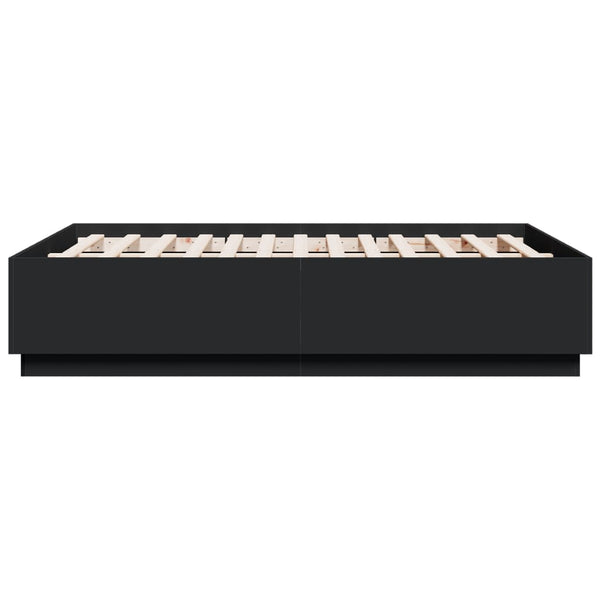 Sängynrunko LED-valoilla musta 120x190 cm tekninen puu