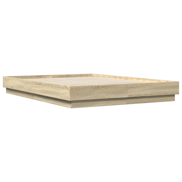 Sängynrunko LED-valoilla Sonoma-tammi 140x200 cm