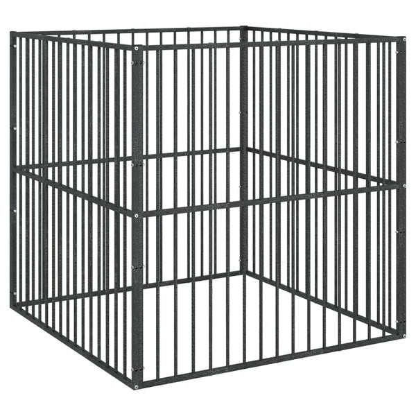 Koiranhäkki 4 paneelia musta galvanoitu teräs
