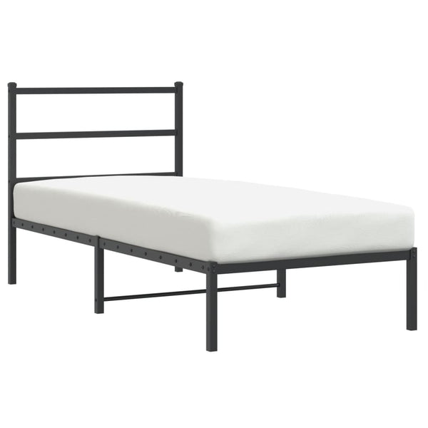 Musta metallinen sängynrunko päädyllä Mincu 90x200cm