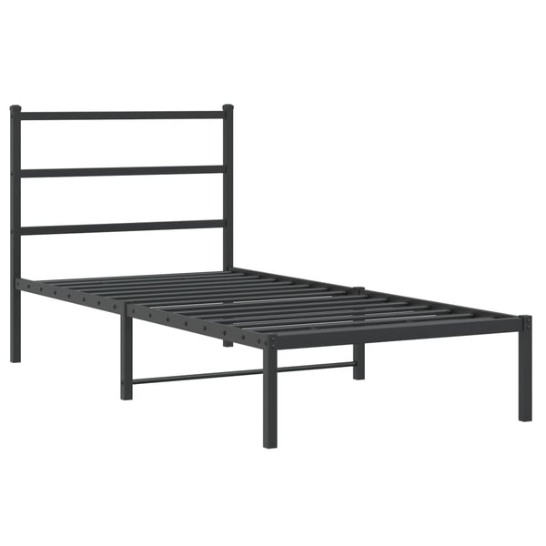 Musta metallinen sängynrunko päädyllä Mincu 90x200cm