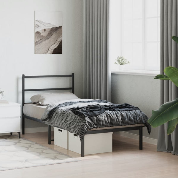 Musta metallinen sängynrunko päädyllä Mincu 90x200cm