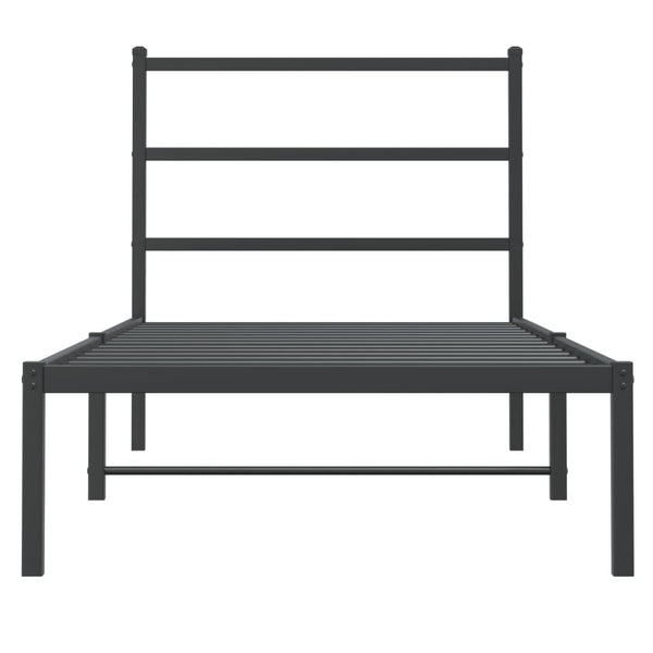 Musta metallinen sängynrunko päädyllä Mincu 90x200cm
