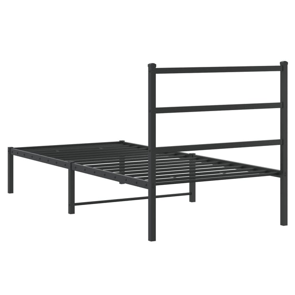 Musta metallinen sängynrunko päädyllä Mincu 90x200cm