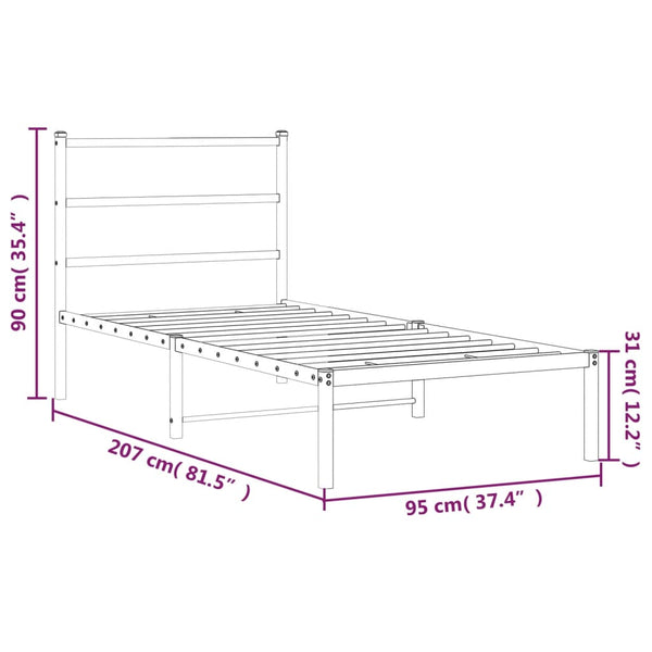 Musta metallinen sängynrunko päädyllä Mincu 90x200cm