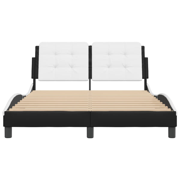 Sängynrunko päädyllä musta ja valkoinen 140x190 cm keinonahka