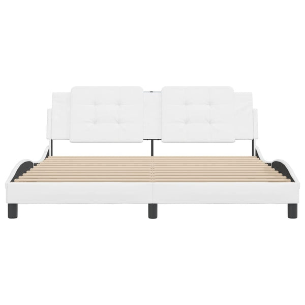 Sängynrunko päädyllä valkoinen 180x200 cm keinonahka