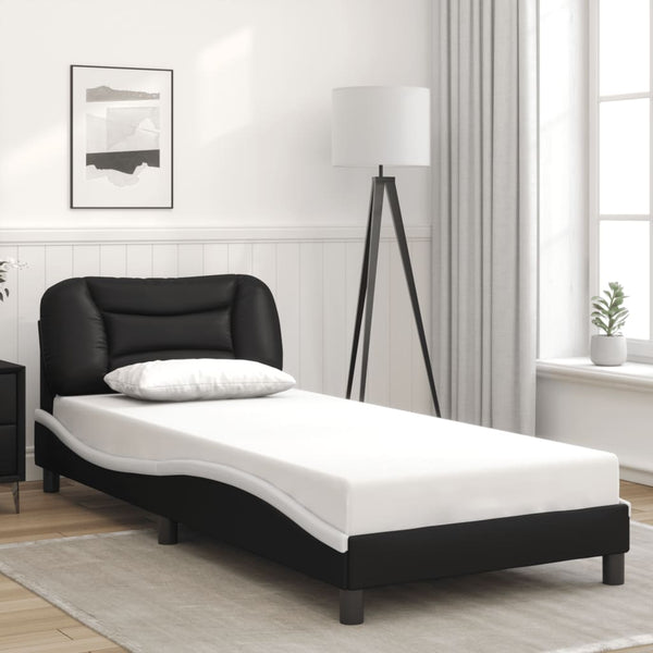 Musta/valkoinen sängynrunko led-valoilla Arielle 80x200cm (keinonahka)