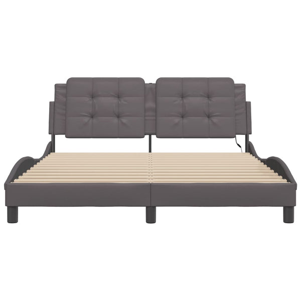 Sängynrunko LED-valoilla harmaa 160x200 cm keinonahka