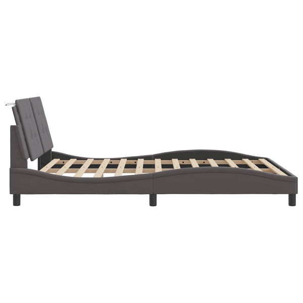 Sängynrunko LED-valoilla harmaa 160x200 cm keinonahka