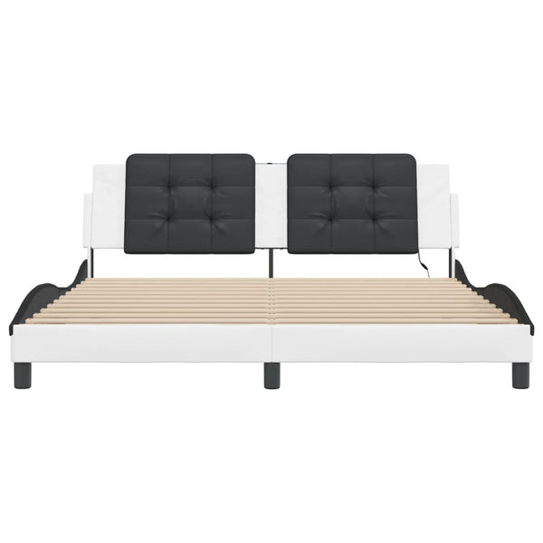 Sängynrunko LED-valoilla valkoinen/musta 180x200 cm keinonahka