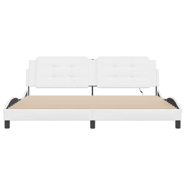 Valkoinen sängynrunko led-valoilla Ixan 200x200cm (keinonahka)