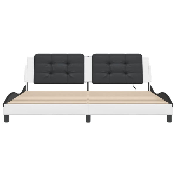 Valkoinen/musta sängynrunko led-valoilla Ixan 200x200cm (keinonahka)