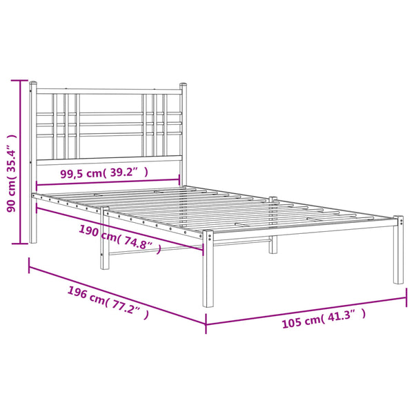 Metallinen sängynrunko päädyllä musta 100x190 cm