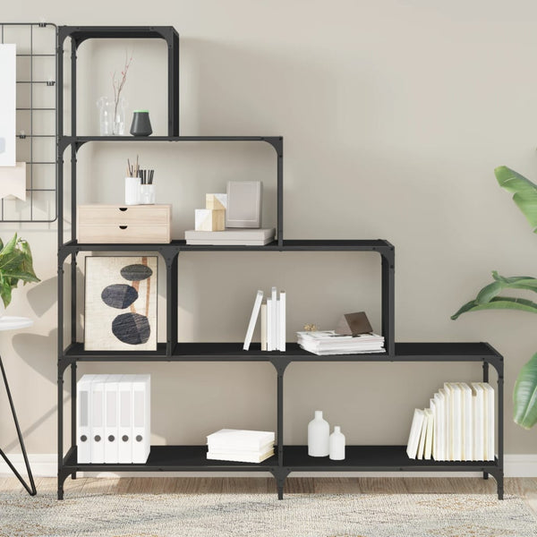 Kirjahylly 4 tasoa musta 139x33,5x149 cm tekninen puu