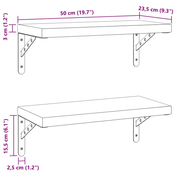 Seinähyllyt 2 kpl 50x23,5 cm hopea ruostumaton teräs