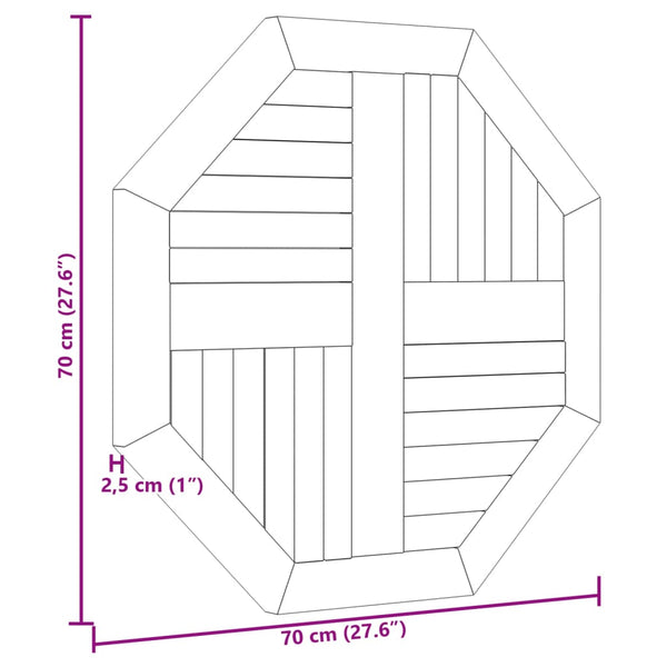 Pöytälevy 70x70x2,5 cm kahdeksankulmio täysi tiikki