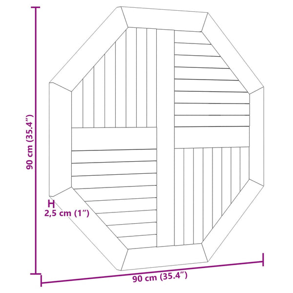 Pöytälevy 90x90x2,5 cm kahdeksankulmio täysi tiikki
