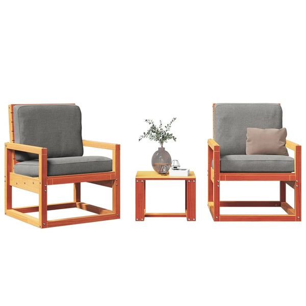 3-osainen Puutarhasohvasarja vahanruskea täysi mänty