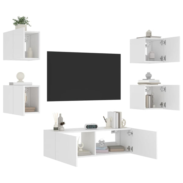 5-osainen TV-seinäkaappisarja LED-valoilla valkoinen