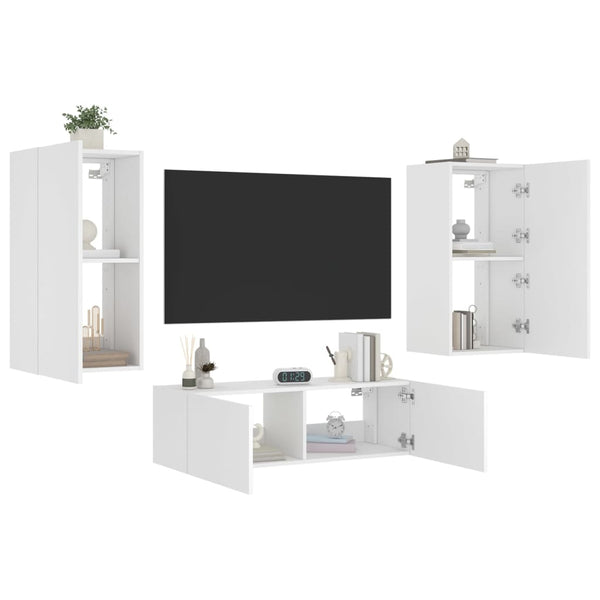3-osainen TV-seinäkaappisarja LED-valoilla valkoinen