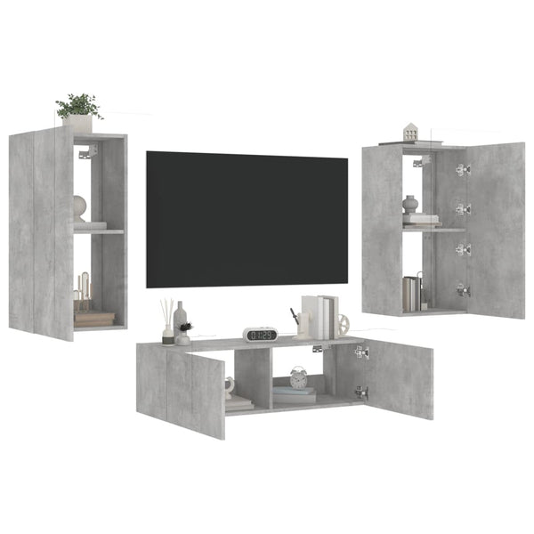 3-osainen TV-seinäkaappisarja LED-valoilla betoninharmaa