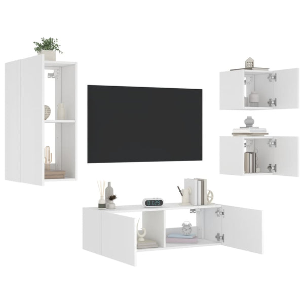 4-osainen TV-seinäkaappisarja LED-valoilla valkoinen