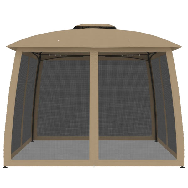 Huvimaja tuplakatolla ja verkkoseinillä taupe 2,93x2,93 m teräs