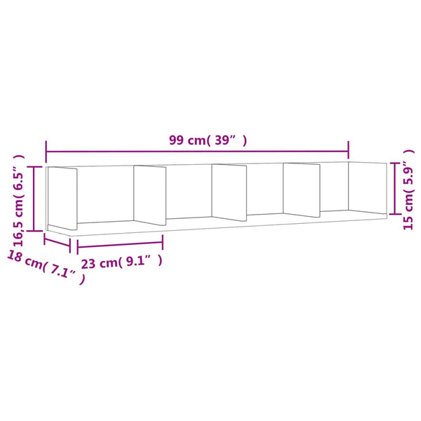 Seinäkaapit 2 kpl betoninharmaa 99x18x16,5 cm tekninen puu