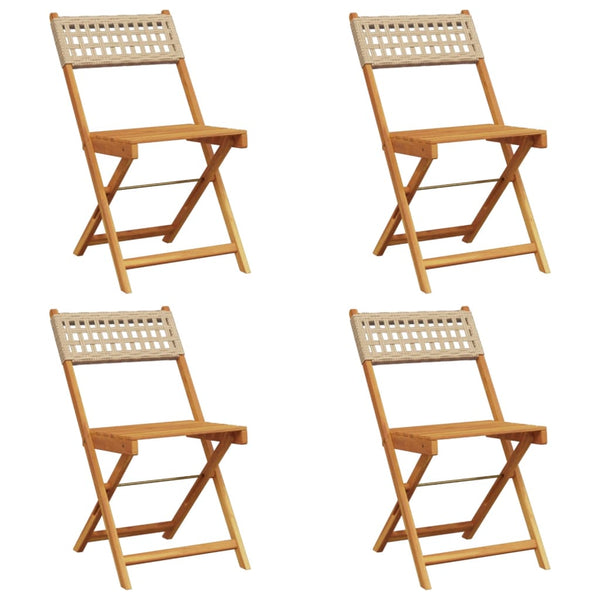 Taitettavat puutarhatuolit 4 kpl beige polyrottinki / täysi puu