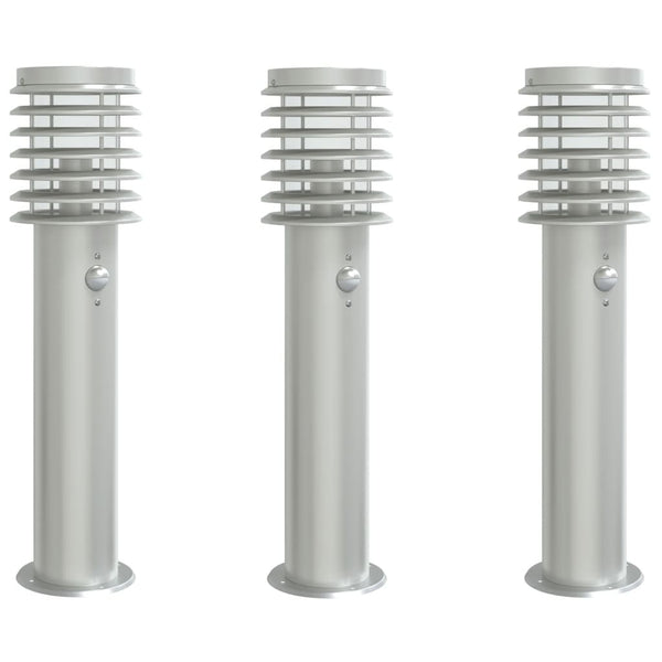 Pylväsvalaisimet 3 kpl liiketunnistimella hopea 60 cm teräs