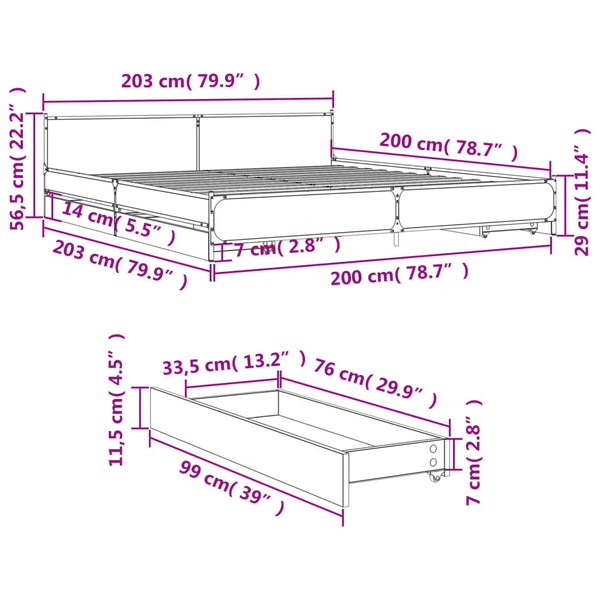 Sängynrunko laatikoilla musta 200x200 cm tekninen puu