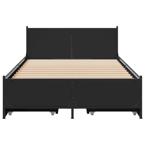 Sängynrunko laatikoilla musta 90x200 cm täysi puu