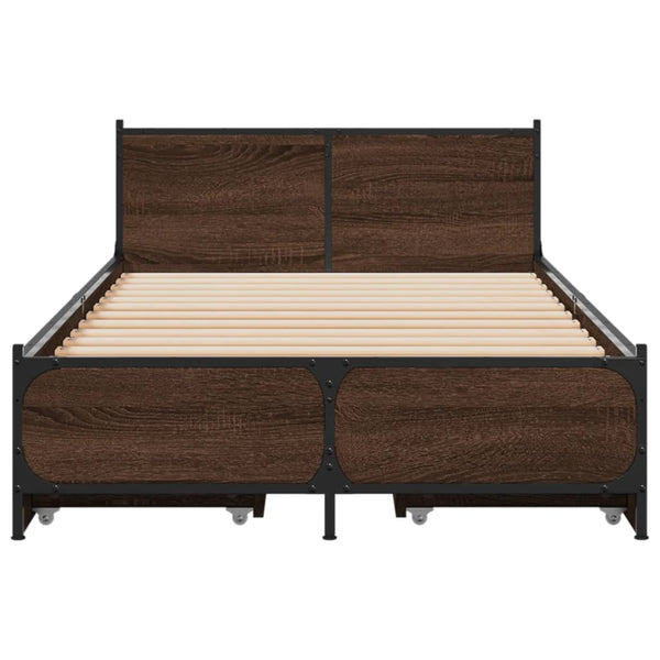 Sängynrunko laatikoilla ruskea tammi 75x190 cm tekninen puu